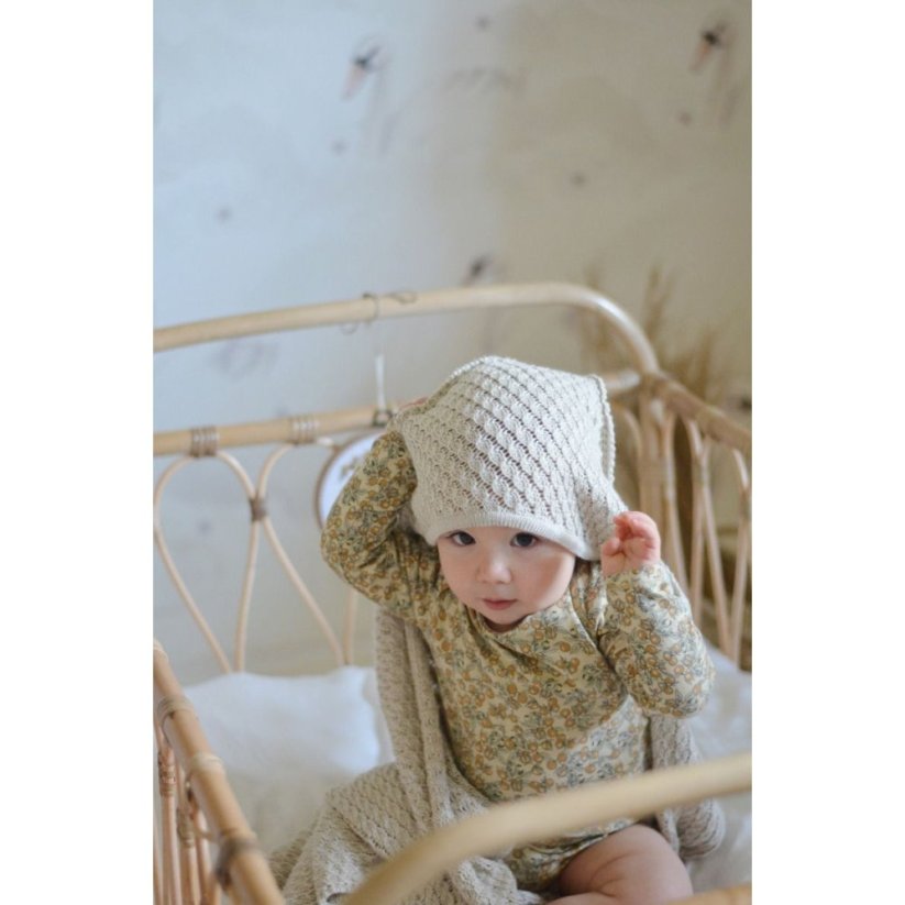 Bambusová deka s kapucí a bambulkami My Memi - Light Beige