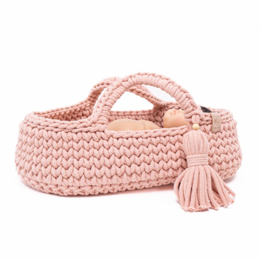 Pletený košík pro panenku By Loli - Růžový 38 cm