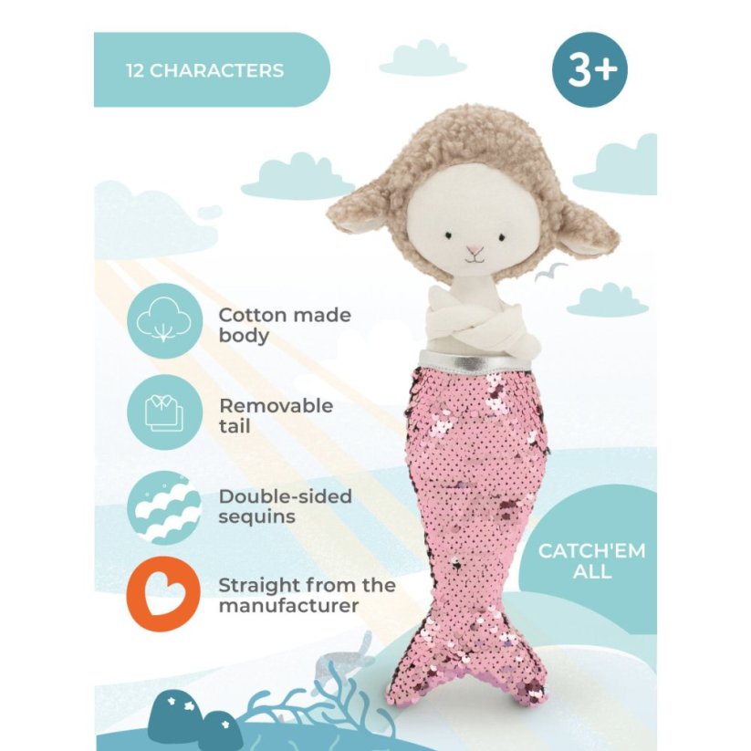 Látková ovečka s ploutví 30 cm Cotti Motti Orange Toys - Zoe Mermaid tail