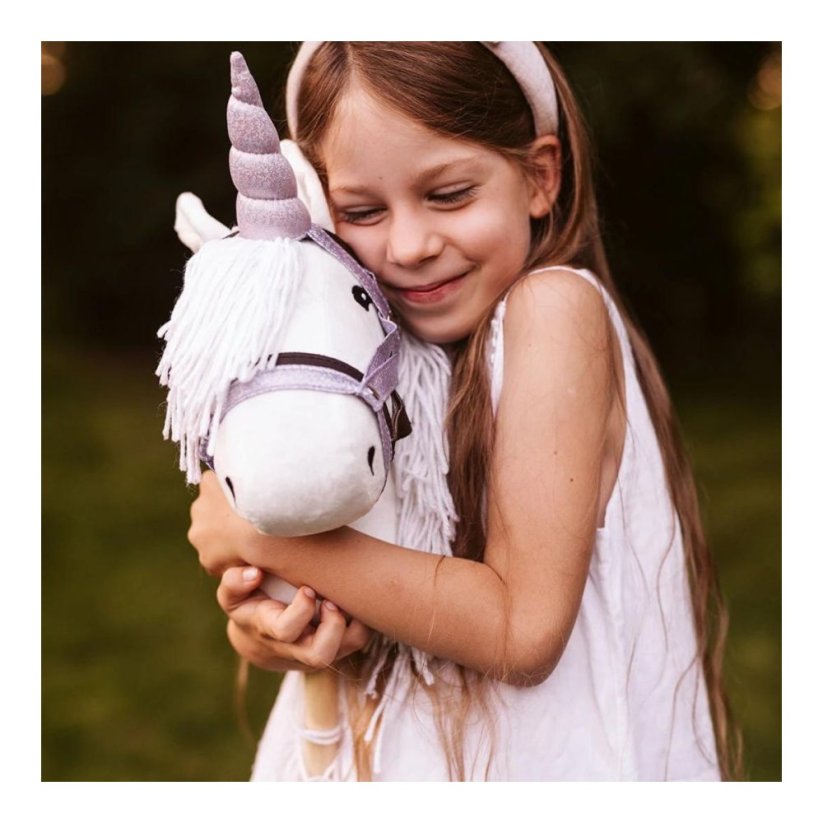 Jednorožčí roh s uzdečkou na hobby horse koníka By Astrup - Pink Glitter