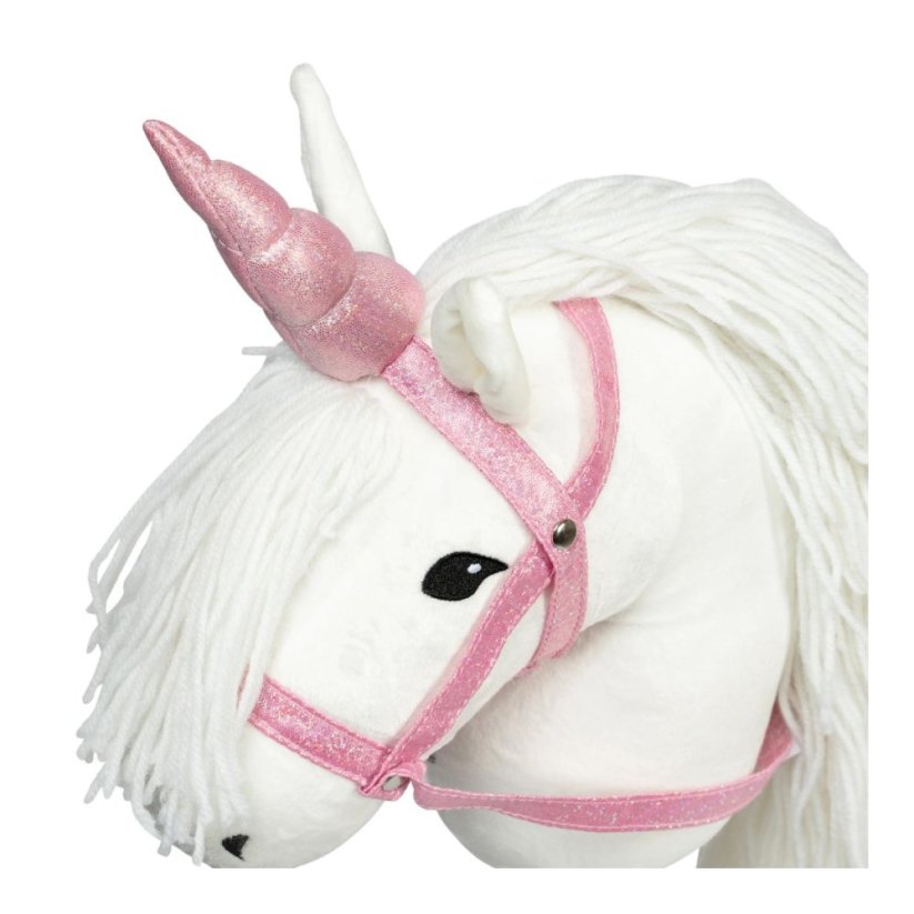 Jednorožčí roh s uzdečkou na hobby horse koníka By Astrup - Pink Glitter