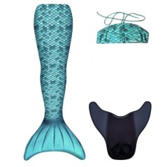Kostým mořské panny Kuaki Mermaids - ocas, monofin ploutev a vrchní díl plavek - set 3 ks - Turquoise - S 8-10 let
