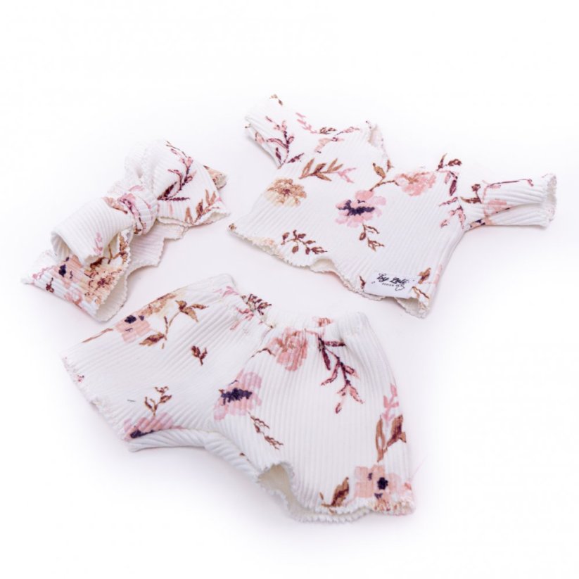 Set trička, šortek a čelenky pro panenku 34 cm By Loli - Boho - FLowers