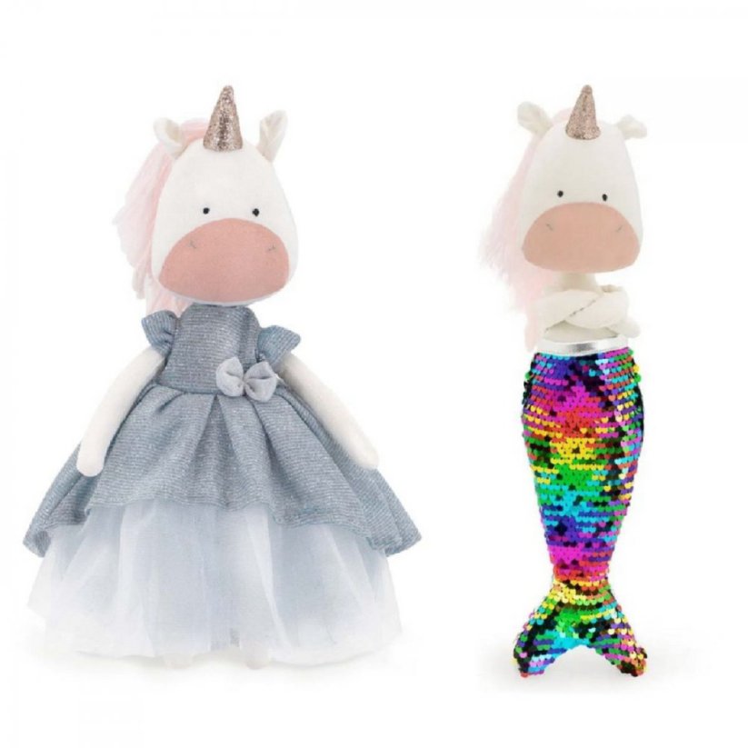 Látkový jednorožec s extra ploutví 30 cm Orange Toys - Daphne The Unicorn - Light Blue Dress / Mermaid tail