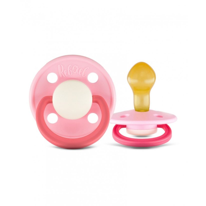 Dudlíky Rebael z přírodního kaučuku 2 ks - Hot Pearly Flamingo/Rising Pearly Lobster - 0-6 měsíců (velikost 1)