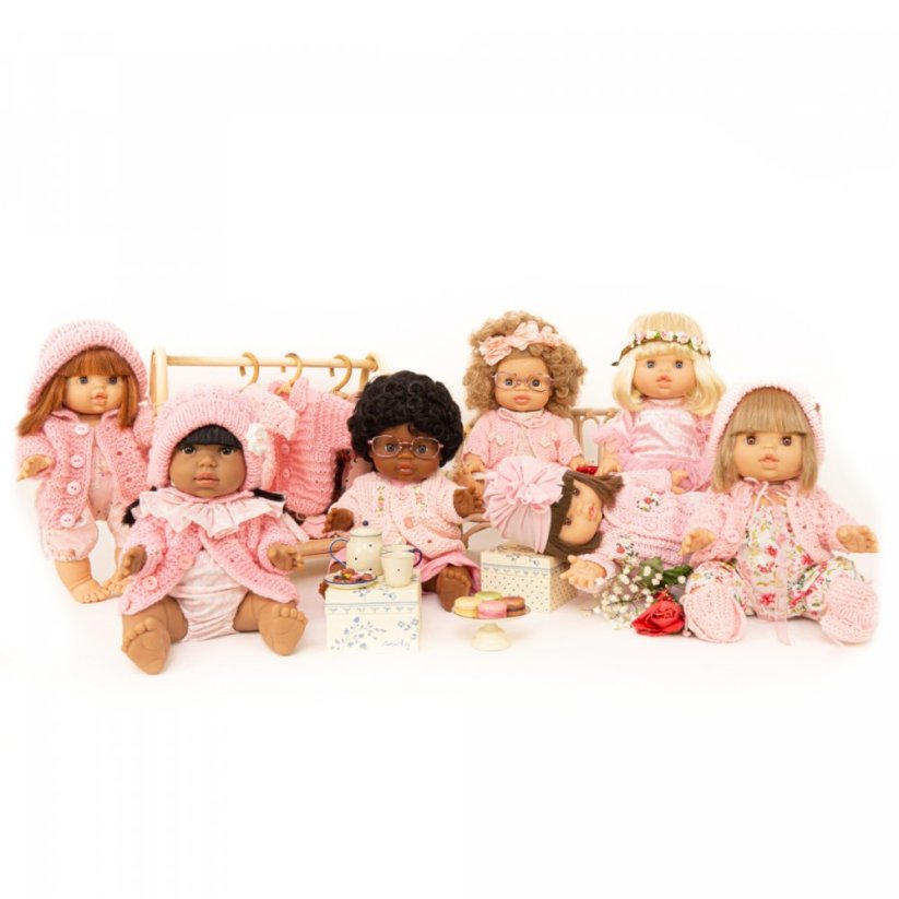 Pletený svetřík s čepičkou a capáčky pro panenku Minikane Romance - Baby Pink - By Loli