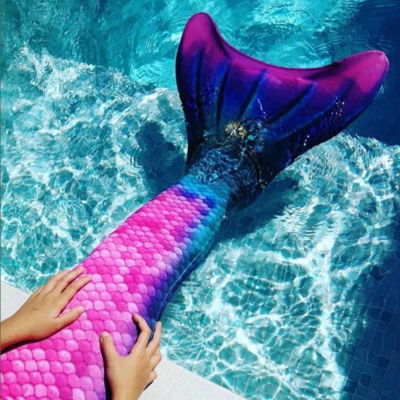 Kostým mořské panny Kuaki Mermaids - ocas, monofin ploutev a plavky - set 4 ks - Azul - M 10-12 let