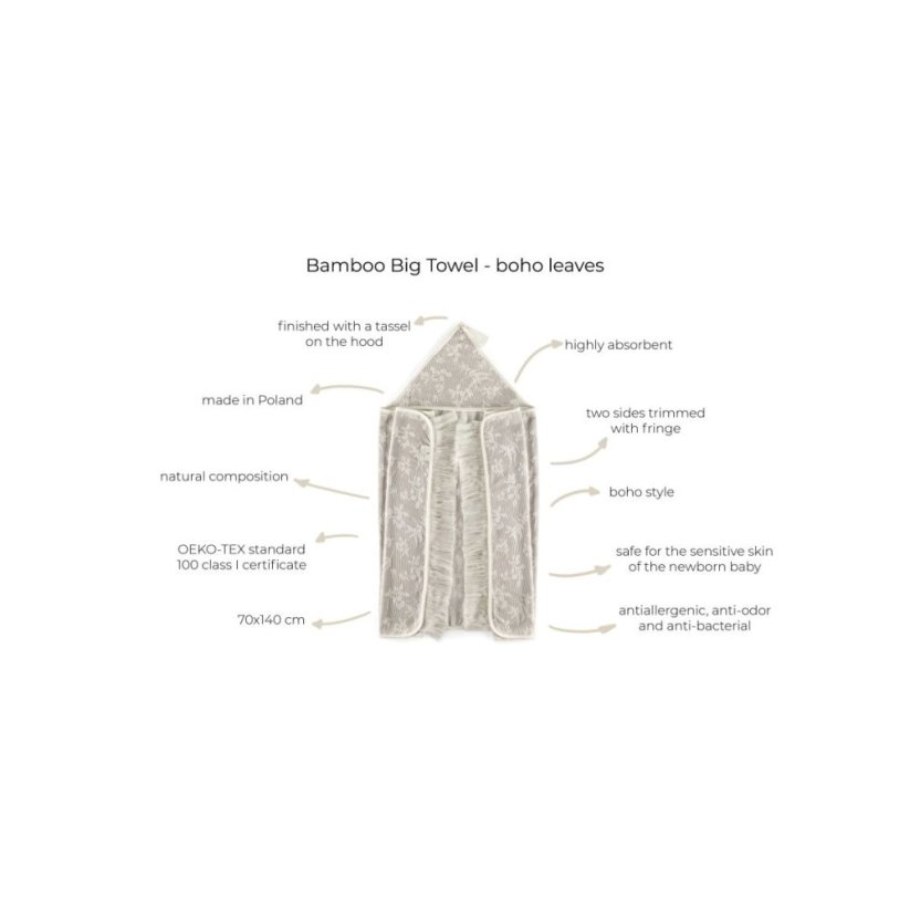 Luxusní dětská osuška s kapucí My Memi - Boho Leaves - Cream