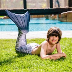 Kostým mořské panny - prince Kuaki Mermaids - Mořský ocas a monofin ploutev - Gris - S 8-10 let