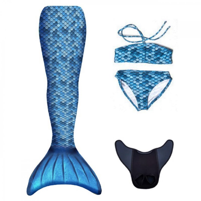 Kostým mořské panny Kuaki Mermaids - ocas, monofin ploutev a plavky - set 4 ks - Azul - M 10-12 let