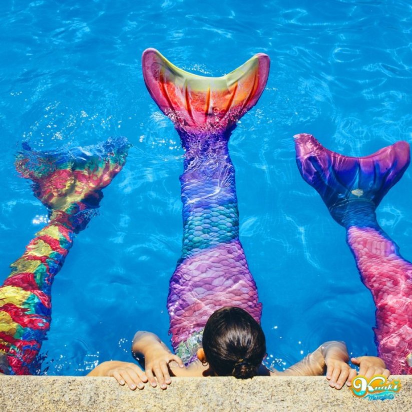 Kostým mořské panny Kuaki Mermaids - ocas, monofin ploutev a vrchní díl plavek - set 3 ks - Ibiza Gold - XXS 5-6 let