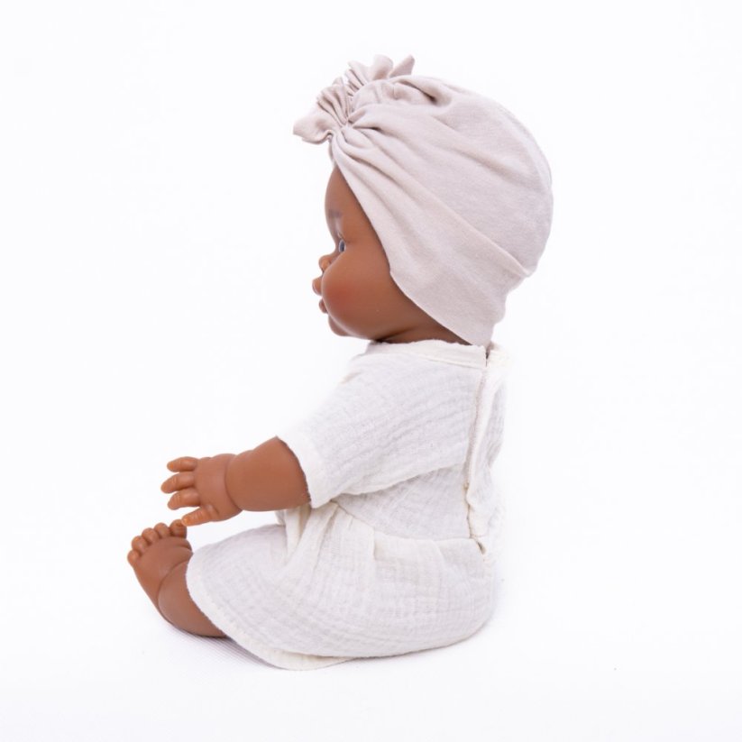 Šaty a čelenka pro panenku Los Peques 21 cm - By Loli - Boho Muslin Cream