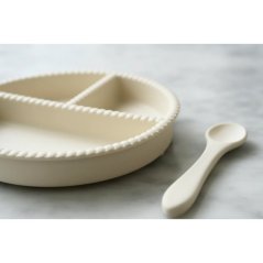Silikonový talíř s přísavkou a lžička Jack O Juno - Bubble dinning set Cream