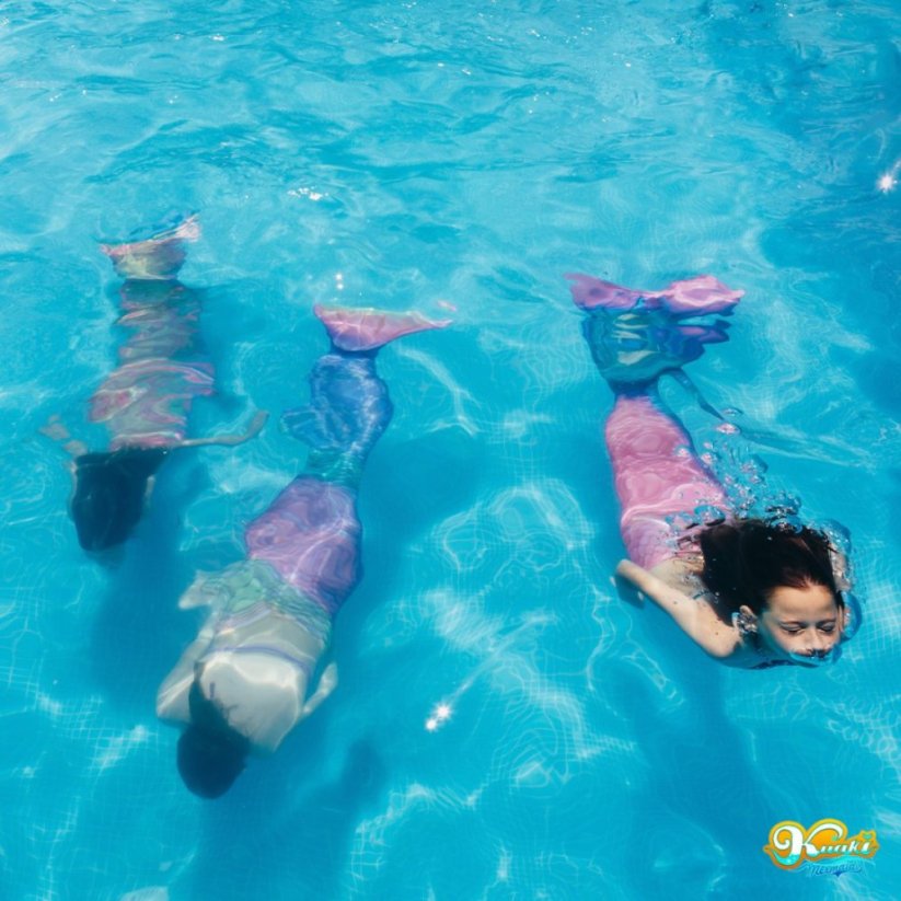 Kostým mořské panny Kuaki Mermaids - ocas, monofin ploutev a plavky - set 4 ks - Azul - M 10-12 let