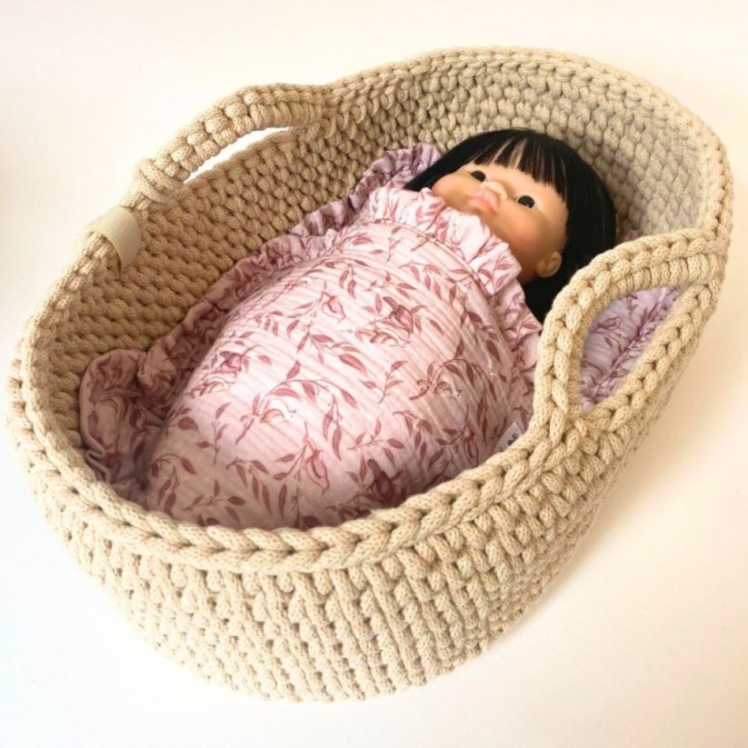 Pletený košík pro panenku BY LOLI - Béžový 43 cm
