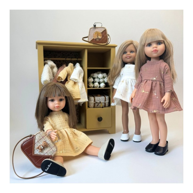 Šaty, kabelka a boty pro panenku Paola Reina a Minikane 32 cm By Loli - Set Paris