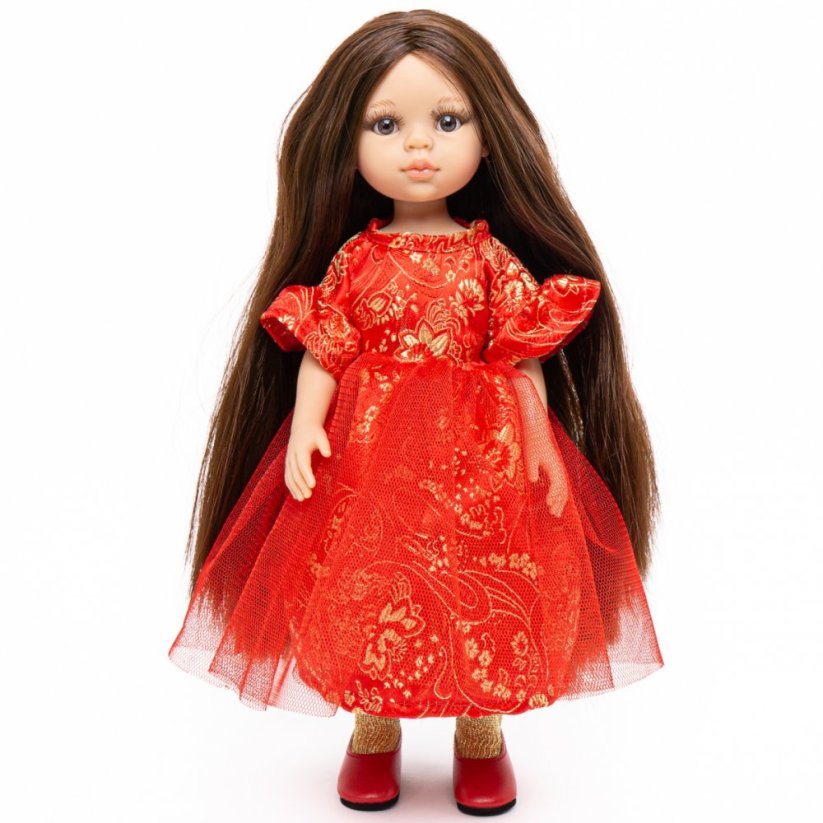 Šaty pro panenku Paola Reina a Minikane 32 cm By Loli - Prom red - Luxury Glitter