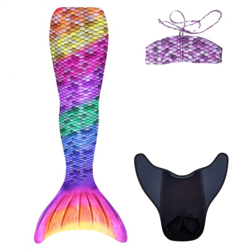 Kostým mořské panny Kuaki Mermaids - ocas, monofin ploutev a vrchní díl plavek - set 3 ks - Rainbow - S 8-10 let