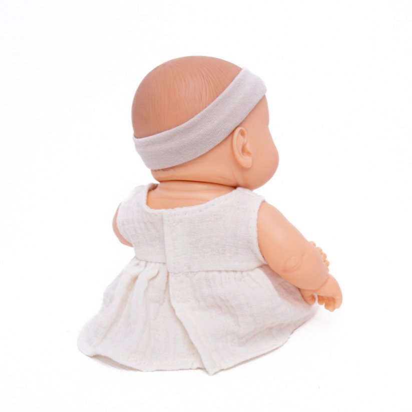 Šaty a čelenka pro panenku Los Peques 21 cm - By Loli - Boho Muslin Cream