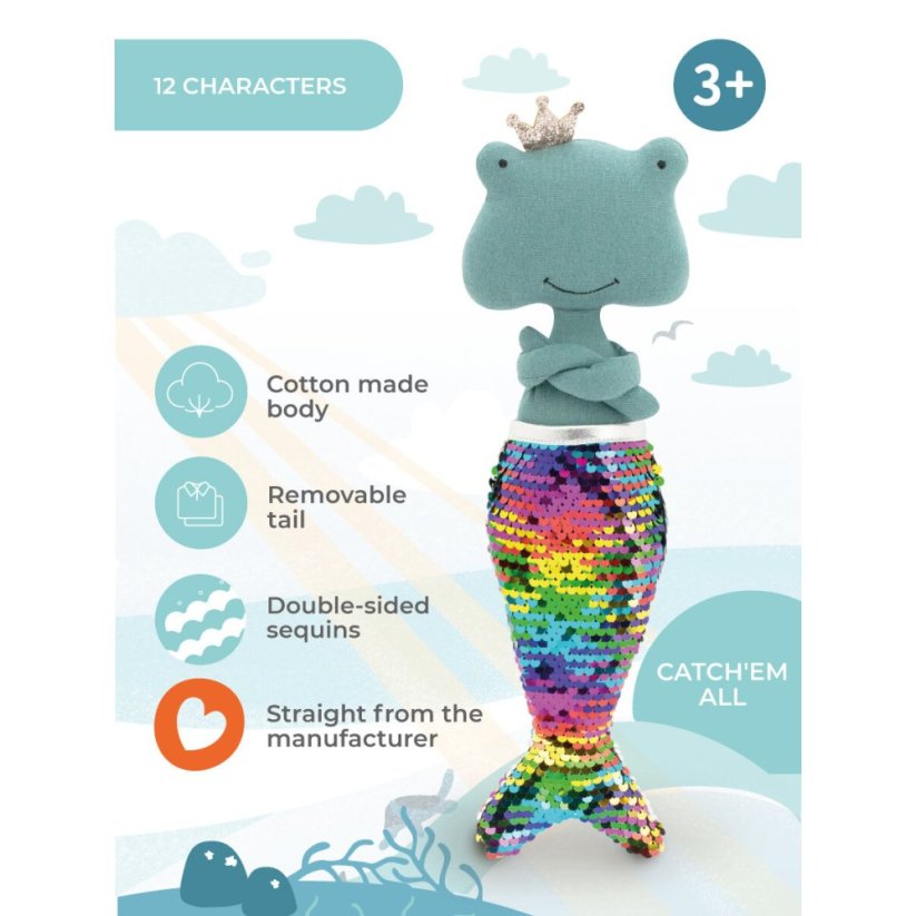 Látková žabka s ploutví 30 cm Cotti Motti Orange Toys - Fiona Mermaid tail