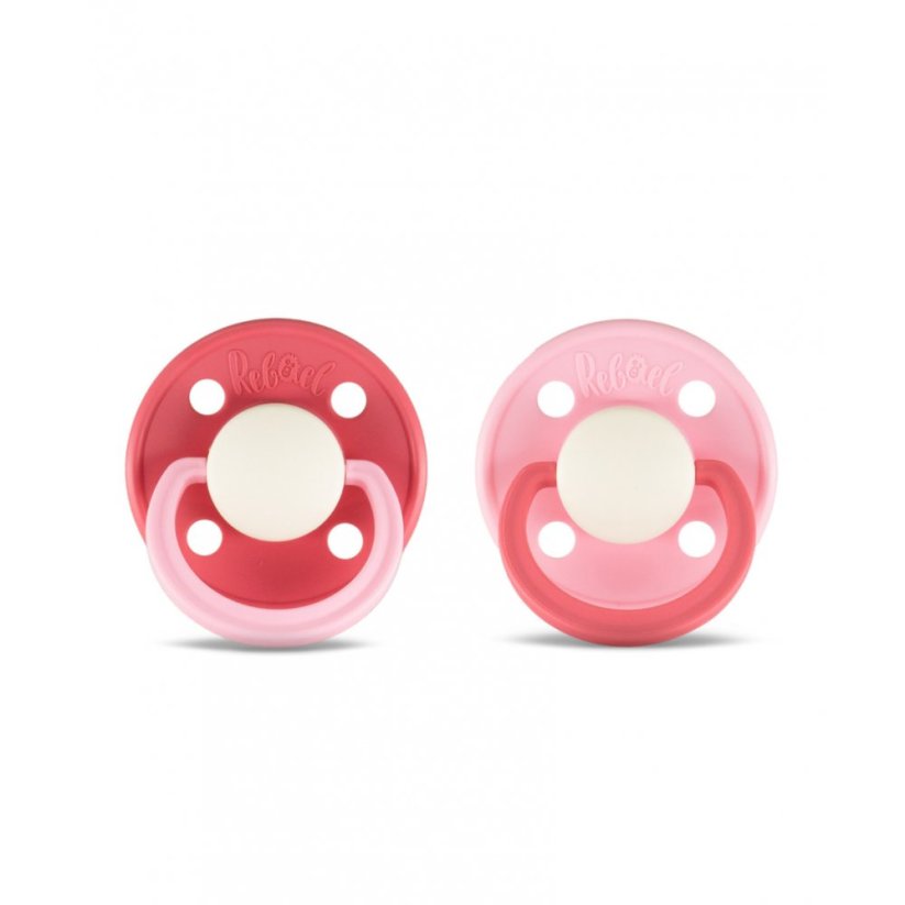Dudlíky Rebael z přírodního kaučuku 2 ks - Hot Pearly Flamingo/Rising Pearly Lobster - 0-6 měsíců (velikost 1)
