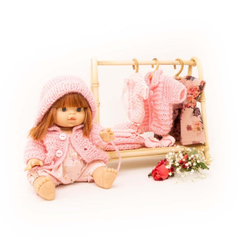 Pletený svetřík s čepičkou pro panenku 34 cm By Loli - Puffy - Old Pink