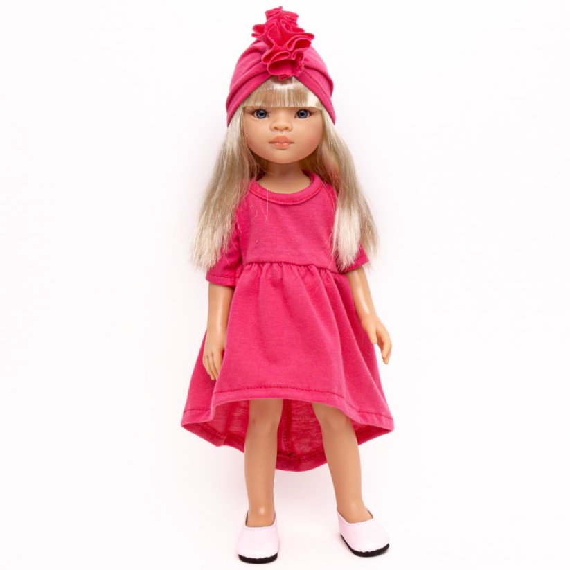Šaty a turbánek pro panenku Paola Reina a Minikane 32 cm By Loli - Famous + Flora - Barbie pink