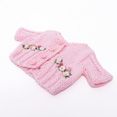 Pletený svetřík s kytičkami pro panenku 34 cm By Loli - Camille - Light Pink