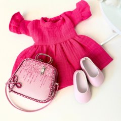 Šaty, kabelka a boty pro panenku Paola Reina a Minikane 32 cm By Loli - Set Pink chic