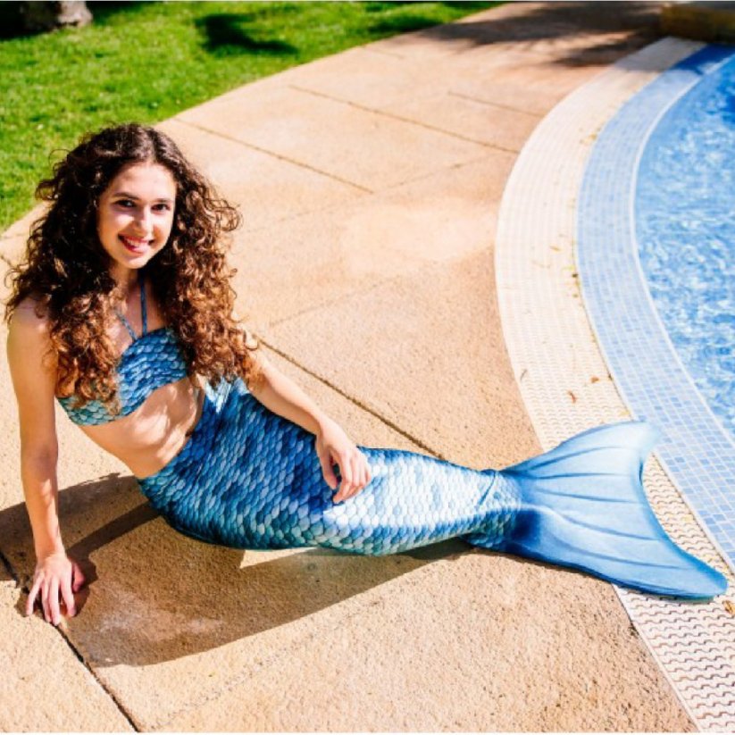 Kostým mořské panny Kuaki Mermaids - ocas, monofin ploutev a plavky - set 4 ks - Azul - M 10-12 let