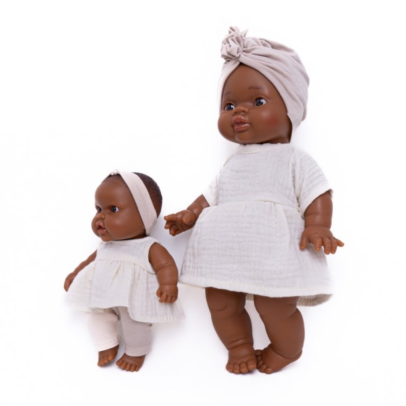 Šaty a čelenka pro panenku Los Peques 21 cm - By Loli - Boho Muslin Cream