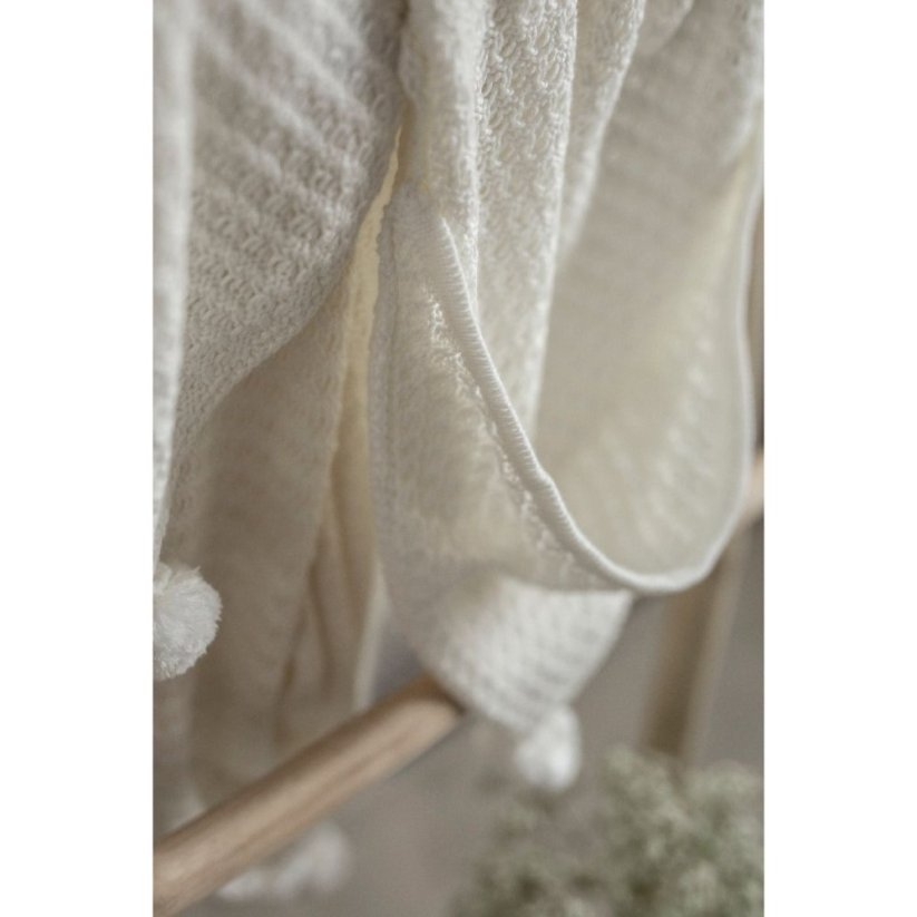 Bambusová deka s kapucí a bambulkami My Memi - Light Beige