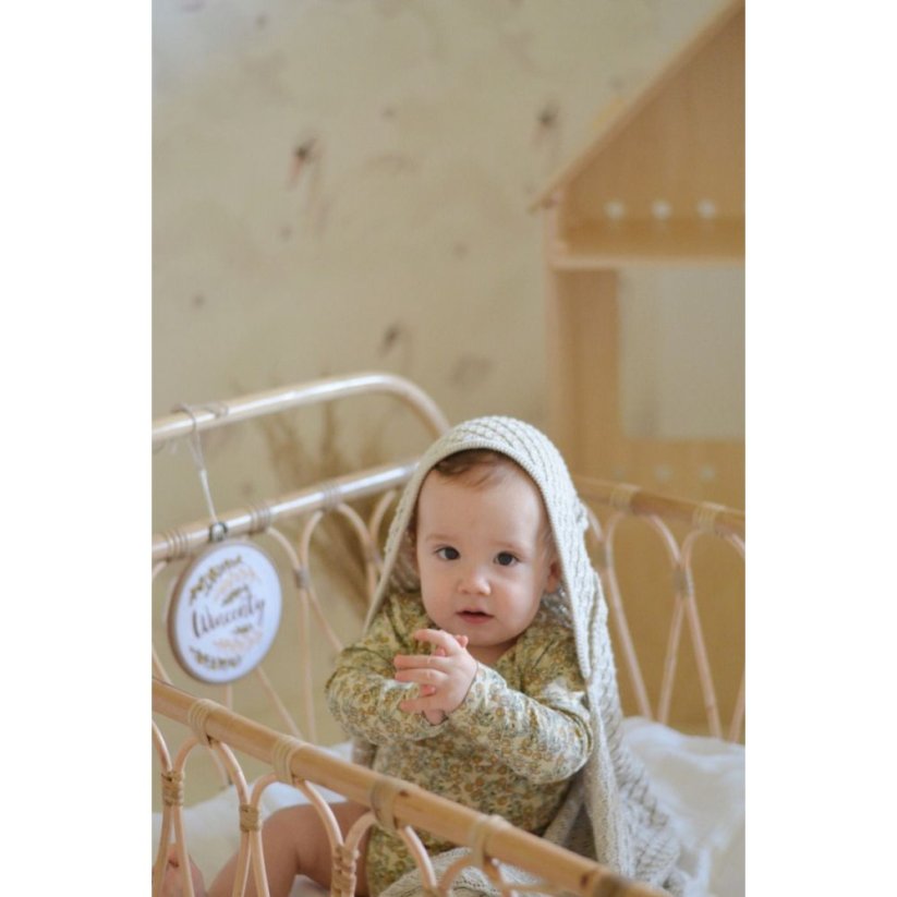 Bambusová deka s kapucí a bambulkami My Memi - Light Beige