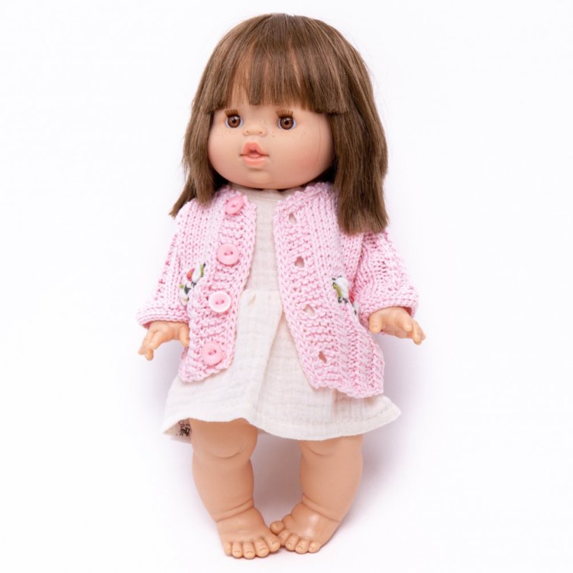 Pletený svetřík s kytičkami pro panenku 34 cm By Loli - Camille - Light Pink