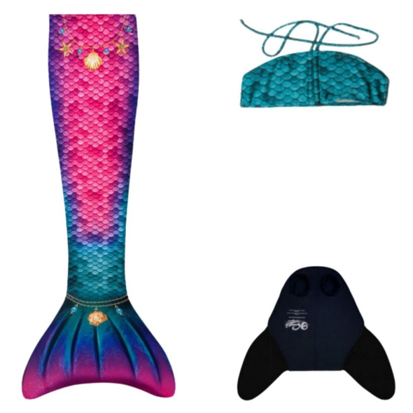 Kostým mořské panny Kuaki Mermaids - ocas, monofin ploutev a vrchní díl plavek - set 3 ks - Star - XS 6-8 let