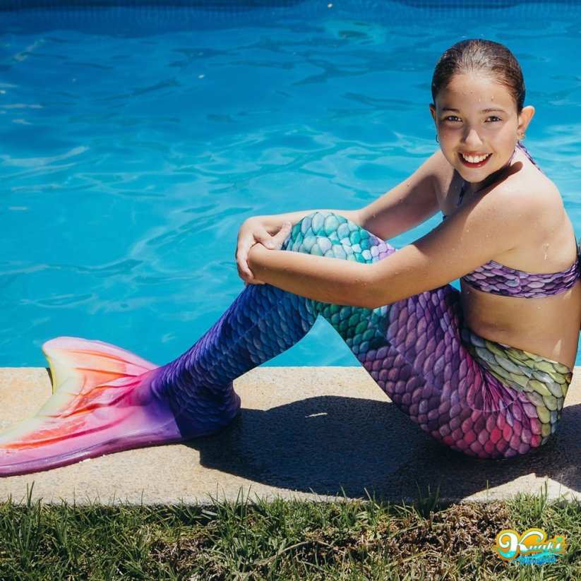Kostým mořské panny Kuaki Mermaids - ocas, monofin ploutev a vrchní díl plavek - set 3 ks - Ibiza Gold - XXS 5-6 let