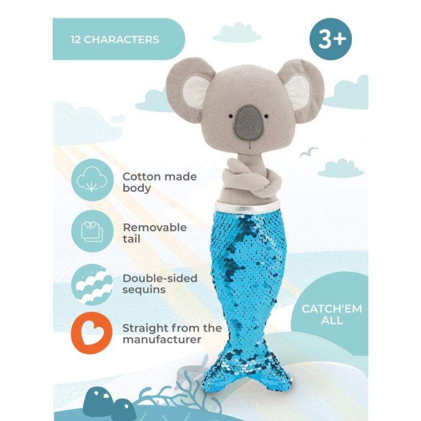 Látková koala s ploutví 30 cm Cotti Motti Orange Toys - Freddy Mermaid tail